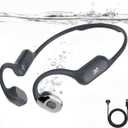 Swimming Bone Conduction Headphones with Night Safety Light, IP68 Waterproof 32G MP3 Memory, Soft Silicone Underwater Headphones,Submersible Sport Earbuds/Earphone for Swimming Diving-Platinum Silver