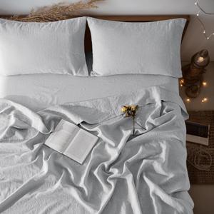 LBR02M 100% Linen Sheet Set King Size,Bed Sheets 4 Piece Sets, Solid Color Natural Flax Bed Sheets Soft Breathable Bedding,16" Deep Pocket,All Season (King, Grey)