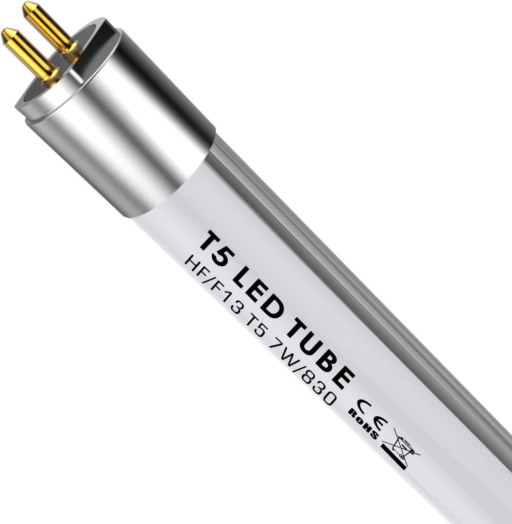 IHYCTV F13T5WW LED Fluorescent Replacement Tube, 7W T5 LED Tube for EVG, G5 13W F13T5 Fluorescent Bulbs 21 inch Equivalent, 910lm, 3000K, 830, Warm White Light, 140 Degrees, Pack 1