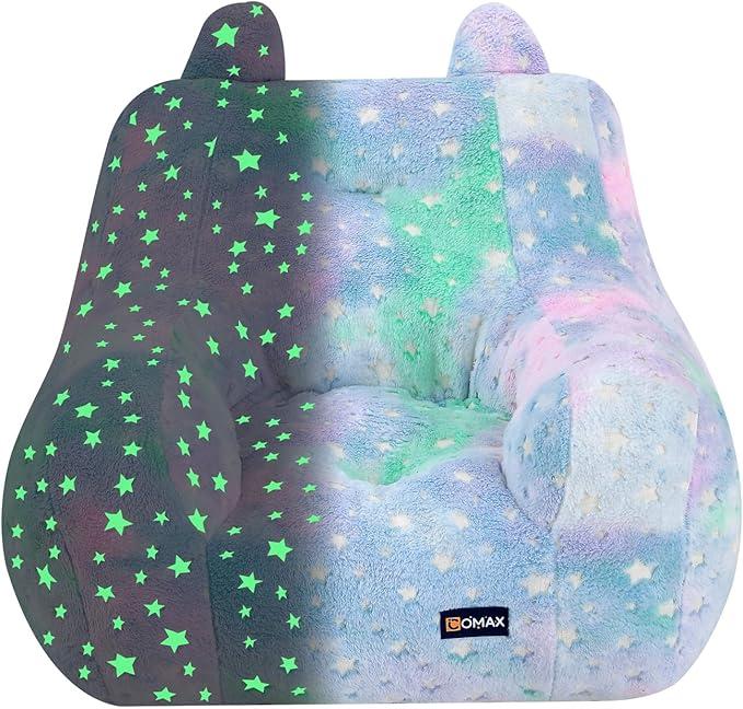 Little Star Kids Sofa with Star Throw Pillow, High Back Toddler Chair Glow in The Dark for Boys and Girls, Grey