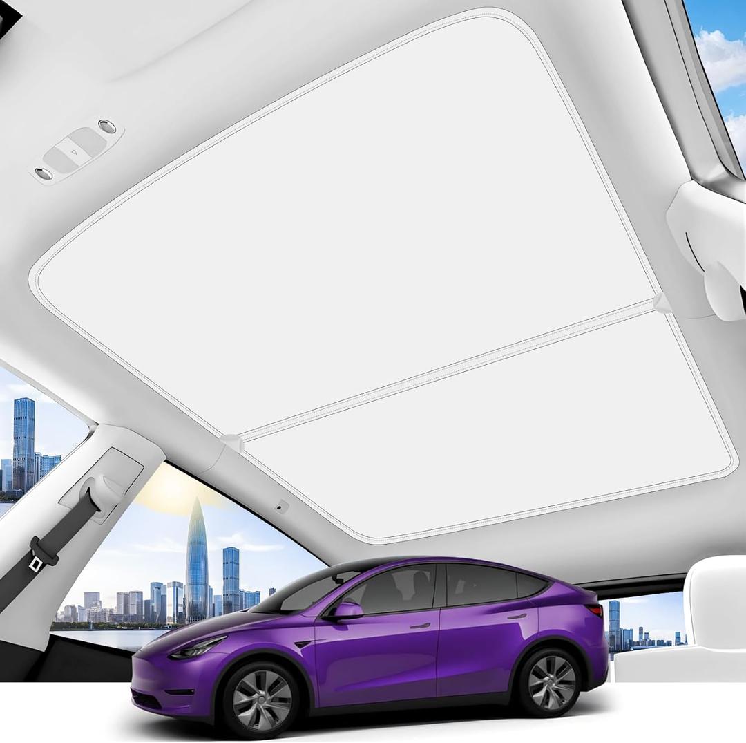 2025 Upgrade Sunshade Roof for Tesla Model Y 2025-2020 [No-Gap/Sag-Free] Middle Magnetic Component Glass Roof Sunshade Heat Insulation for Tesla Model Y Accessories 2025-2020 White Beige