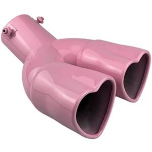 idain 2.5 inch Inlet Dual Exhaust Tips Muffler Tip,Chrome Heart-Shaped Exhaust Tip,Universal Bolt-On Double Tube Exhaust Muffler (Pink,Curved)