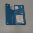 iCoverCase Compatible with iPhone 13 Wallet Phone Case with Card Holder for Women, RFID Blocking Embossed PU Leather Wrist Strap Case 6.1 Inch (Heart Blue)