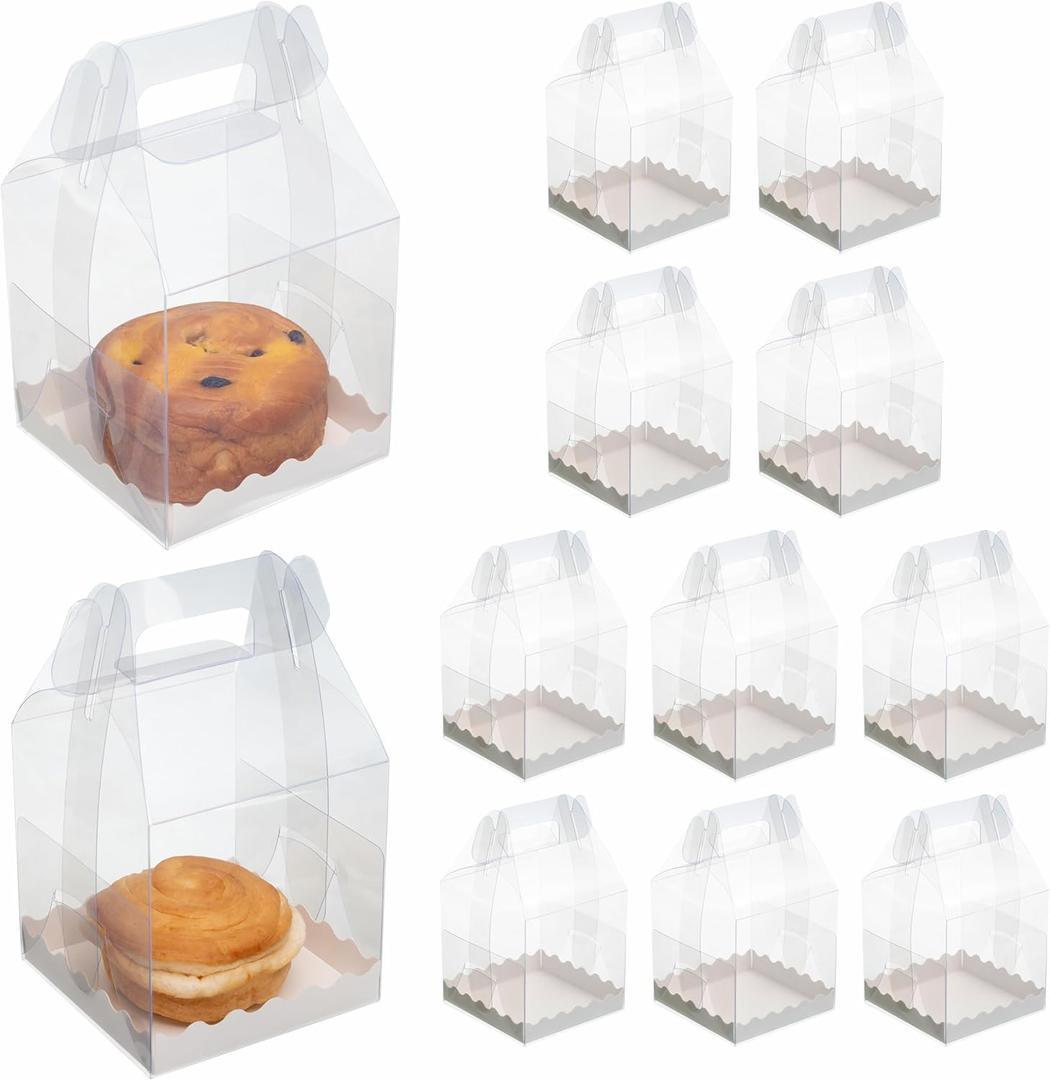 15-Pack Individual Cupcake Containers with Handles, Food-Grade PET Single Cupcake Boxes | 4x4x6 Inch Clear Gable Boxes for Bakery, Party Favors & Retail15