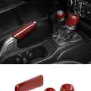 Savadicar Red Carbon Fiber Interior Accessories - Handbrake & Gear Shift Knob Trim Set for 2018-Present Jeep Wrangler JL JLU 4XE & Gladiator JT - Premium Texture Interior Decor Upgrade Option, 3-Piece