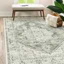 LIVEBOX Washable Area Rug 5x7 - Large Vintage Tribal Living Room Rug Vintage Non-Slip Indoor Rugs for Bedroom, Low-Pile Retro Carpet Print Distressed Accent Rugs for Nursery Entryway Office, Sage