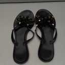 Studded Jelly Shoes for Womens Bow Flip Flops Jellies Sandals Flat Black Summer Beach Thong with Rivets Strappy Slides Slip On Size 41