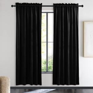 NICETOWN Halloween Insulated Black Out Velvet Curtains for Patio, Solid Heavy-Duty Large Window Treatments Drapes for Sliding Glass Door (2 Panels, 72 inches Long)