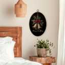 SHQIEUDH Moody Christmas Bells Oval Wall Art 8.6x11.4, Vintage Christmas Red Bow Framed Canvas Prints Artwork, Rustic Farmhouse Winter Holiday Oval Wall Hanging Decor for Living Room Home Bedroom