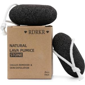 2-Pack Natural Lava Pumice Stone for Feet & Hands Callus & Corn Remover for Cracked Heels, Hard Dry Skin Exfoliator, Volcanic Foot Scrubber Pedicure Tool (Black)
