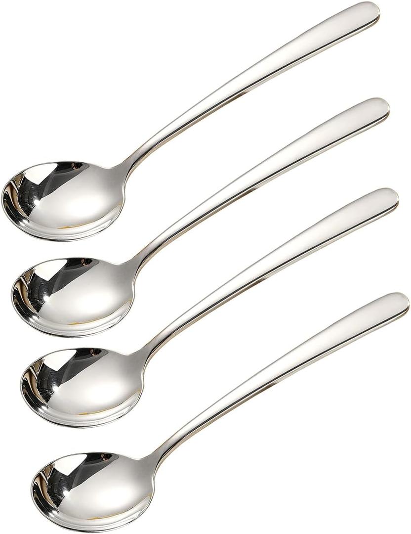 Soup Spoons, 4-Piece Large Round Spoons,7.8 inch SUS 304 Stainless Steel Bouillion spoons