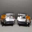 AS Headlight Assembly for 14 15 16 17 18 GMC Sierra 1500HD/ 2015-2019 GMC Sierra 2500HD/ 3500HD Base/Denali/SLE/SLT Headlights Without LED Daytime Running lights with Chrome Housing Amber Reflector