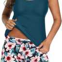 Tempt Me Two Piece Tankini Swimsuits for Women Tummy Control Bathing Suit with Shorts Athletic Two Side Pockets Swimwear, S