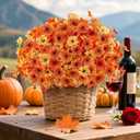 16 Bundles Artificial Fall Flowers for Outdoors, Realistic Fake Silk Flowers with Eucalyptus, No Fade Faux Fall Plants for Planter, Patio, Front Porch & Garden Decor