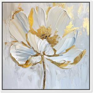 Gold Magnolia II Framed Floral Fine 1 Piece Canvas Wall Art, 17" x 17", White Frame (17L" x 17W")