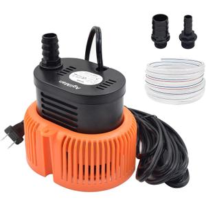AgiiMan Pool Cover Pump Above Ground - Submersible Swimming Sump Inground Pump, Water Removal with 16' Drainage Hose and 25 Feet Power Cord, 850 GPH, 3 Adapters (Orange)