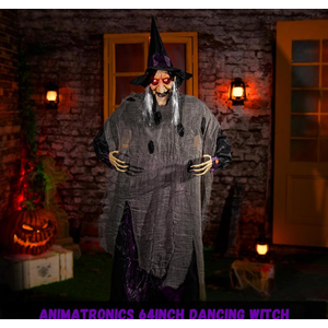 ELAMAS Animatronics 64 inch Dancing Witch Halloween Decorations - Sound Activated with Creepy Sound, Spooky Move, Light Up Eyes, Haunted House Scary Decor Horror Prop for Indoor, Outdoor, Yard Lawn