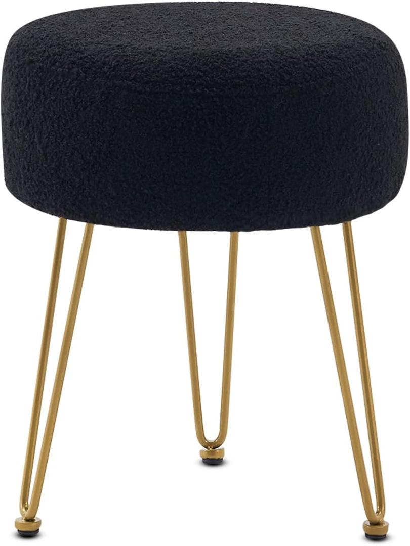 WROCFURSTAR Vanity Stool, Teddy Velvet Ottoman Foot Stool, Dressing Table Seat with Metal Leg Vanity Chair for Bedroom, Living Room, Entryway, Offices
