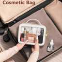 Soimeat Clear Makeup Bag, Portable Travel Cosmetic Bags, Multipurpose Leather Toiletry Bag with Zipper, Waterproof Transparent Cosmetic Organizer for Women, Medium, Beige