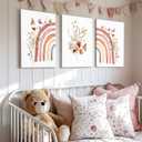 AKWISH Boho Rainbow Wall Art for Girls Room - Set of 3 Framed Wildflower Canvas Prints for Nursery, Baby Girl Room, Kids or Dorm Decor - Soft Pastel Botanical Bohemian Wall Decor 12x16in