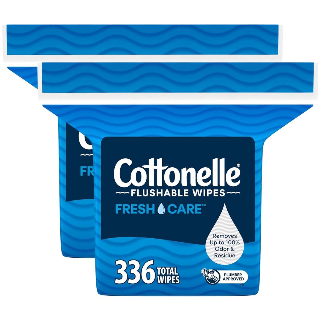 Cottonelle Fresh Care Flushable Wet Wipes, Adult Wet Wipes, 2 Refill Packs, 168 Wipes Per Pack (336 Total)