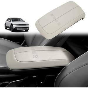 BestEvMod Center Console Cover Fit for Hyundai Ioniq 5 2021-2024 Morse Code Design Extra Soft Microfiber Leather Waterproof Armrest Pad Cover Protector (Light Brown)