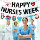 Happy Nurses Week Banner Thank You Nurses We Appreciate You Party Decoration for Doctor Medical Hospital Office Nursing School Graduation Party Supplies (Red and Blue)