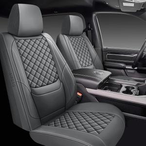 Ram 1500 Seat Covers 2019-2026 Full Set, Truck Interior Sets with Lumbar Support Custom Fit for Dodge Ram 1500/2500/3500 Crew/Mega Cab with Rear Flat Bench, Gray