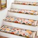 RORA Bullnose Stair Treads for Wooden Steps,Non-Slip Peel and Stick Stair treads Stair Carpet for Indoor Runner and Pets,Floral Stair Rugs,Soft Washable Staircase 14pcs 29.5 ''x9.5 ''x1.5 ''