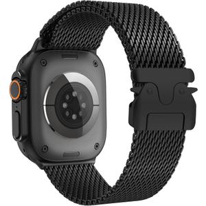 Milanese Loop Band Compatible with Apple Watch Bands Ultra 3/2/1 49mm 46mm 45mm 44mm for Women Men, Parachute-style Buckle Stainless Steel Metal Mesh Strap Bracelet for iWatch Series 11 10 SE 9 8 7 6 5 4 (Black)