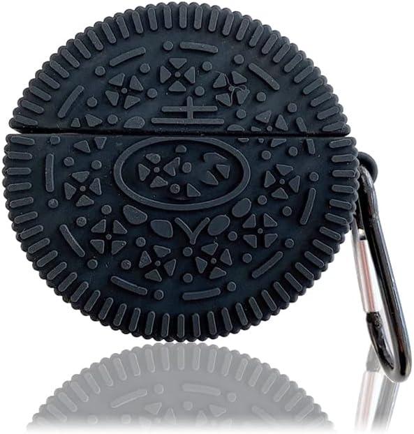 2 x Cute Case Cover Compatible with AirPods 3rd with Carabiner Keychain Hook,Funny Unique 3D Soft Silicone Shockproof Protective Skin Case Cover for Airpod 3rd Case-Biscuits (Black)