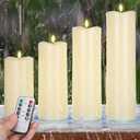 Rossesay 8" 10" 12" 14" x 4" Large Waterproof Outdoor Flameless Candles, 4 Pcs LED Pillar Candles with Remote and Timers Battery Operated Jumbo Flickering for Home Patio Porch Church Indoor Lanterns