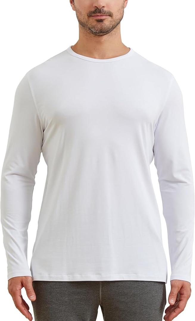 netdraw Men's Ultra Soft Bamboo Viscose Long Sleeve T-Shirt Crew Neck Comfy Lightweight Casual Pajama Lounge Shirt (X-Large, White)