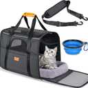 Morpilot Cat Carrier - Cat Carrier Soft for Medium or Large Cats up to 20lbs, with Dual-Sided Cushion, Secure Buckle and Foldable Bowl, Dog Carriers for Small Dogs - Pet Carrier (Dark Gray) (17.3"L x 12.2"W x 13.4"H)