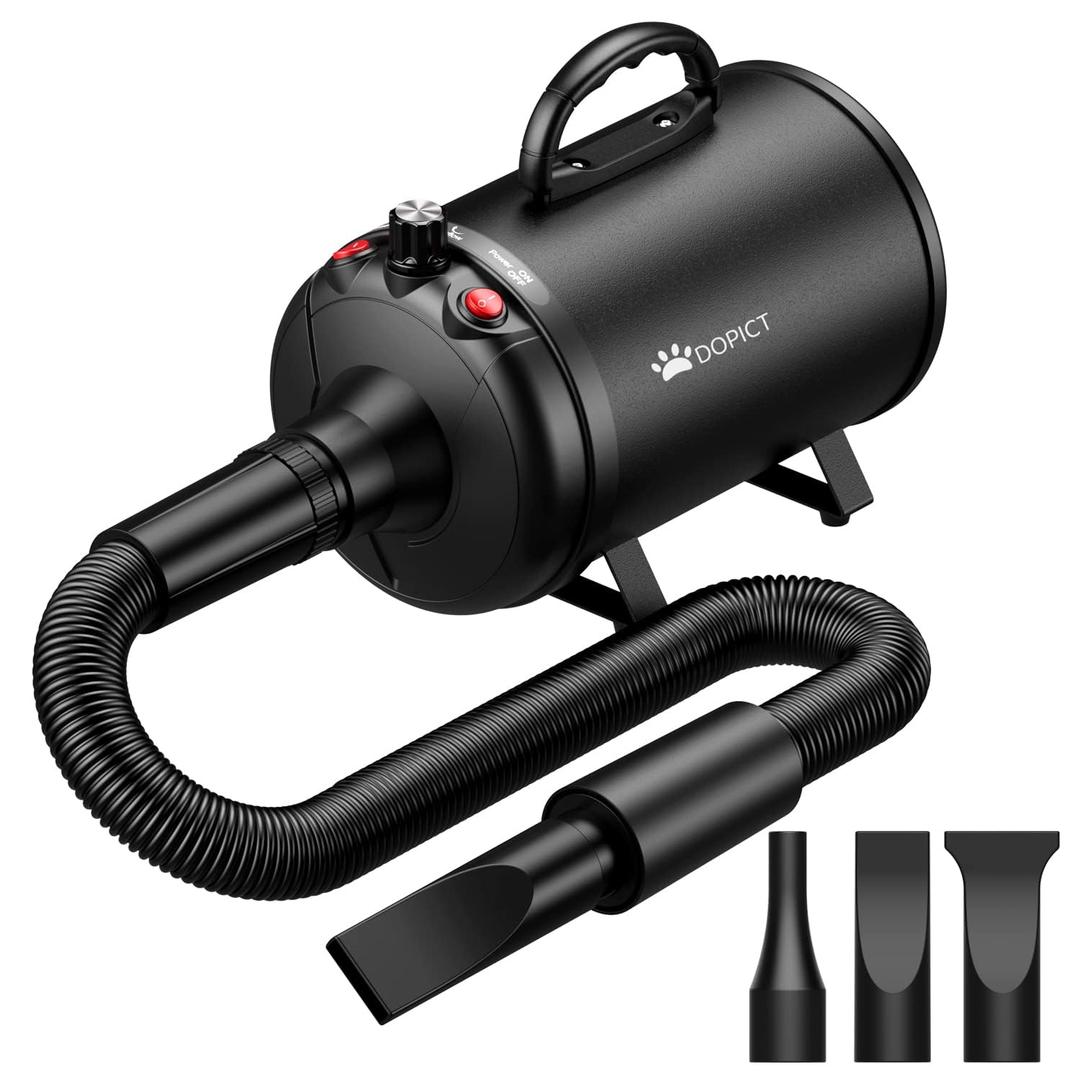 Pet Dryer, 5.2HP/3800W Pet Grooming with Adjustable Speed and Temperature Control Dog Blow Dryer, Pet Hair Dryer with 3 Nozzle (Black-1)