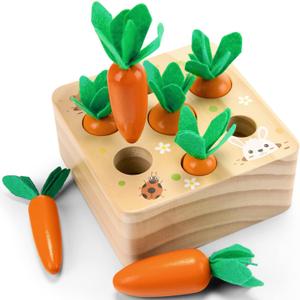 Wdmiya Montessoritoys for 1 Year Old, Wooden Toys Developmental Shape Sorting & Matching Puzzle Carrots Harvest Game, Birthday Gifts for Toddlers Babies Boys and Girls 6-12 Months Christmas