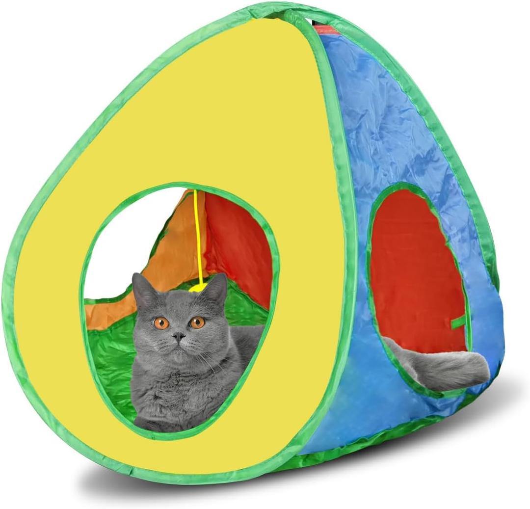 Andiker Cat Tent with a PlushBall, Colorful Foldable Polyester Cat Play Tent Match with Most Cat Tubes for Indoor Cats Game, Sleep, 3 Holes Convenient Cat Nest for Indoor Cat, Rabbit, Puppy(Tent S)