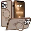 Compatible with iPhone 12 Pro Max Case & iPhone 13 Pro Max Case with Invisible Magnetic O-Ring Stand Translucent Phone Cases 6.7" [Compatible with Mag-Safe][Great Grip Feeling], Brown