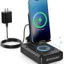 Jteman Cell Phone Stand with Bluetooth Speaker and Wireless Charger, Desktop Charging Station Stand Speaker for iPhone, Christmas Birthday Gift for Men Women (Black)