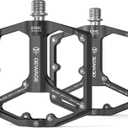 Road/Mountain Bike Pedals - 3 Bearings Bicycle Pedals - 9/16 CNC Machined Flat Pedals with Removable Anti-Skid Nails (Black)
