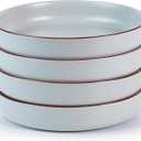 famiware Mercury Pasta Bowls Set of 4, 33 oz Large Salad Bowls, Ceramic Pasta Plates Bowls, Serving Bowls for Kitchen, Microwave & Dishwasher Safe, Light Gray
