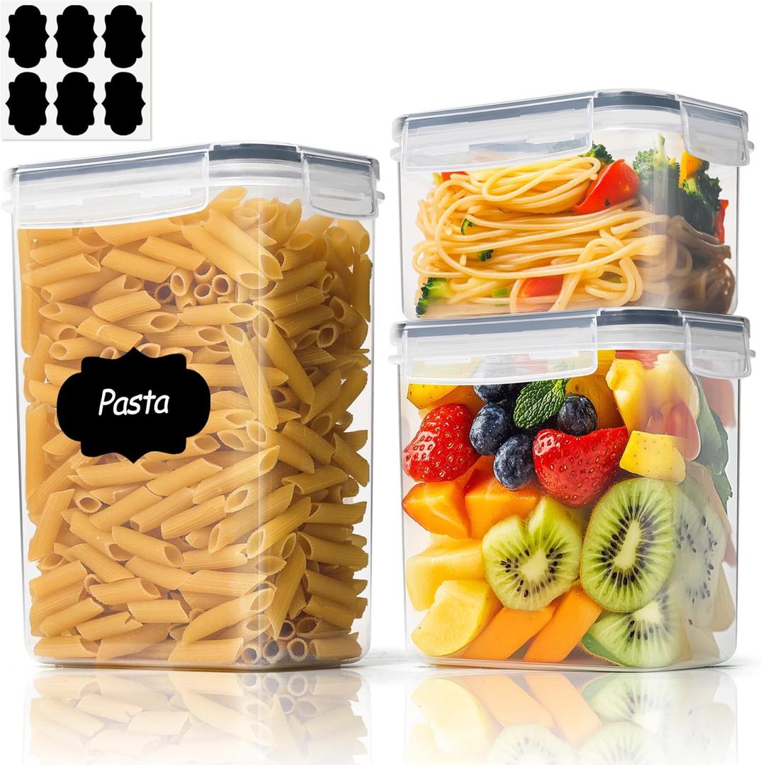 ComSaf Food Storage Containers with Lids Set of 3 (2L/62oz) (1.4L/42oz) (0.8L/22oz), Airtight Food Storage Containers, Plastic Canisters Sets for Kitchen, Pantry Organizers for Sugar, Cereal and Snack (62oz/42oz/22oz-Rectangle)