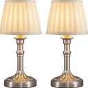 KDG Cordless Portables Table Lamp Set of 2, LED Fabric Shade Small Desk Lamps, 5000mAh Battery Powered Lighting, 2700K Stepless Dimmable Light for Living Room, Dining Room, Bedroom, Bedside (Nickel)