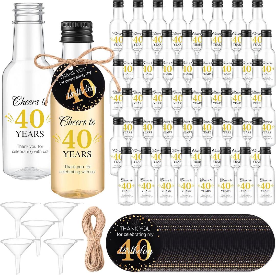 Funnymoom 50 Sets 40th Birthday Party Favors for Guests Include 1.7 oz Mini Liquor Bottles and Thank You Cards Cheers to 40 Years Alcohol Shot Bottles with 5 Funnel for Birthday Anniversary Favors