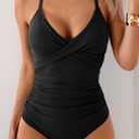B2prity Women's One Piece Swimsuits Tummy Control Front Cross Bathing Suits Tie Back Slimming V Neck Swimwear (Black, S)