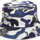 Quanhaigou Reversible Printed Bucket Hat,Summer Beach Outdoor Cap (One Size, Camo Blue)