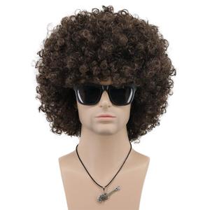 VGbeaty Mens Women Short Wave Colorful Rocker Afro Wig California Halloween Cosplay Anime Costume Wig (Dark Brown)