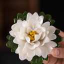 Porcelain Peony Incense Stick Holder, 3.8in White Flower Table Decoration, Gift for Mom and Grandma