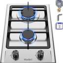 Hothit 2 Burner 12 inch Gas Cooktop, LPG/NG Dual Fuel Built-in Electronic Ignition Propane Stove Top with Pressure Regulator, Stainless Steel Gas Hob for Kitchen, Apartment, Outdoor(AHT12IN10S)