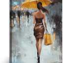 TIEHAOMAI Girl with Yellow Umbrella Wall Art Lady Artwork Posters Street Woman Pictures Contemporary for Bedroom DecorPortrait-3,16x24inch (40x60cm)